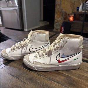 Nike White High-Tops with Multicolor Swoosh